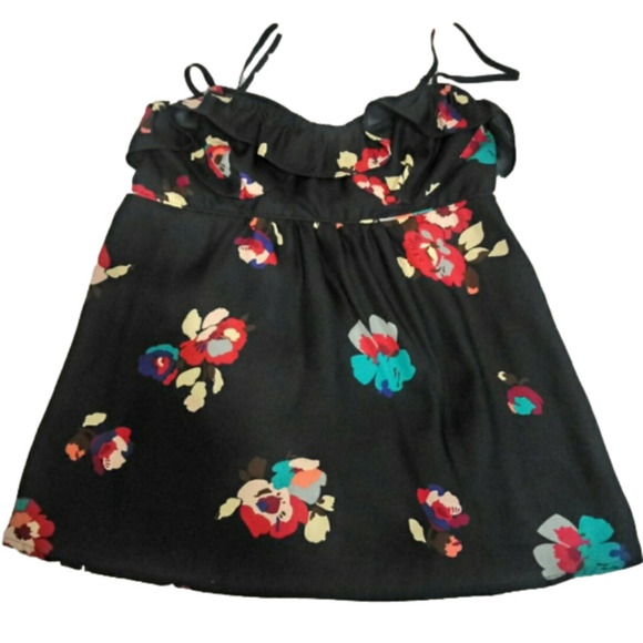 𝅺AMERICAN Eagle Outfitters Floral Ruffle Spaghetti Strap Pullover Baby Doll Top - Picture 1 of 6